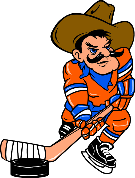 Cowboy hockey team mascot color vinyl sports sticker. Personalize on line. Cowboy Hockey